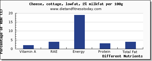 chart to show highest vitamin a, rae in vitamin a in cottage cheese per 100g